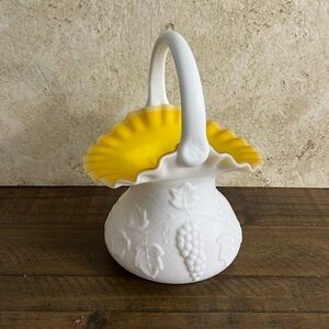 Kanawha Vintage Bride’s Basket Cased Milk Satin Glass Yellow